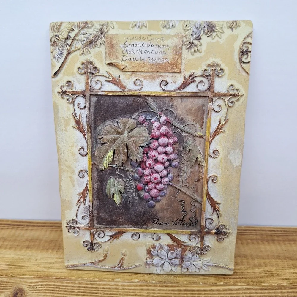 4 Elaine Vollherbst Resin‎ Plaques Wall Art Grapes Apple Pear Fleur De Lis Fruit